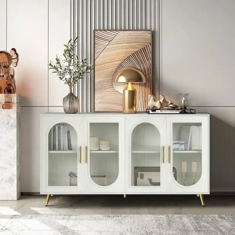 Buffet 4 portes avec portes vitrées et étagères réglables