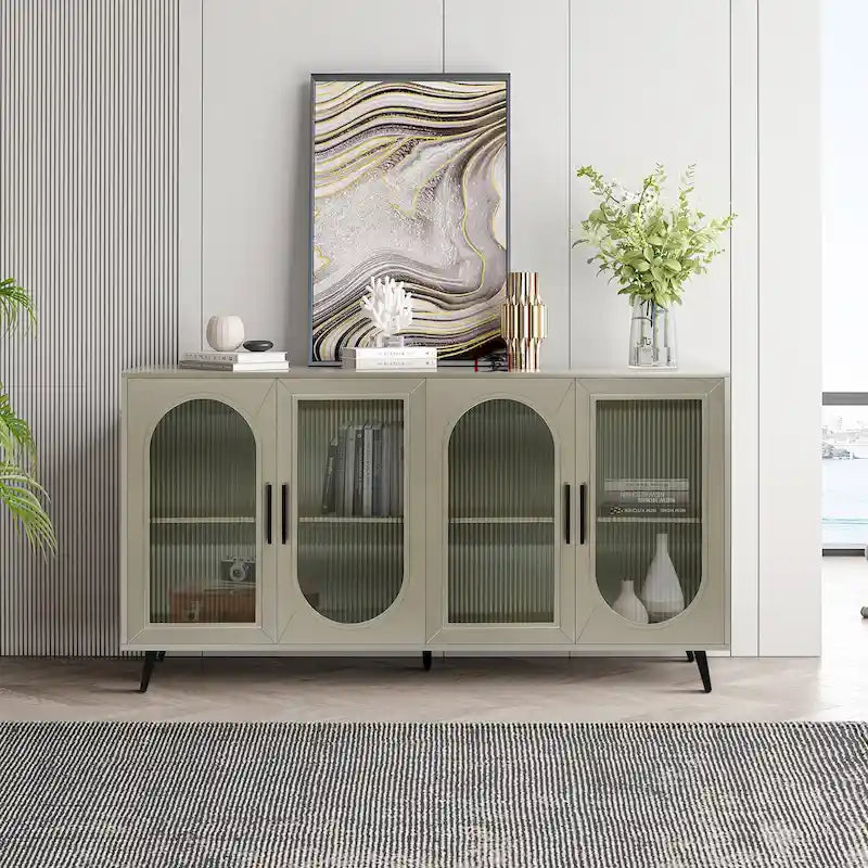 Buffet 4 portes avec portes vitrées et étagères réglables
