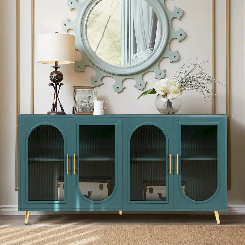 Buffet 4 portes avec portes vitrées et étagères réglables