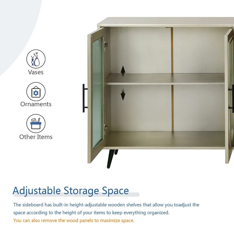 Buffet 4 portes avec portes vitrées et étagères réglables