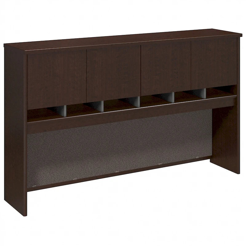 Haut d'armoire de bureau 72 po à 4 portes avec étagères ouvertes Mocha Cherry