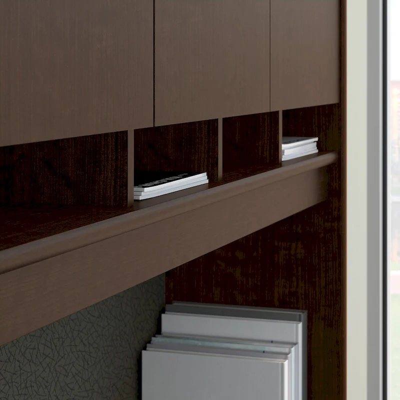 Haut d'armoire de bureau 72 po à 4 portes avec étagères ouvertes Mocha Cherry