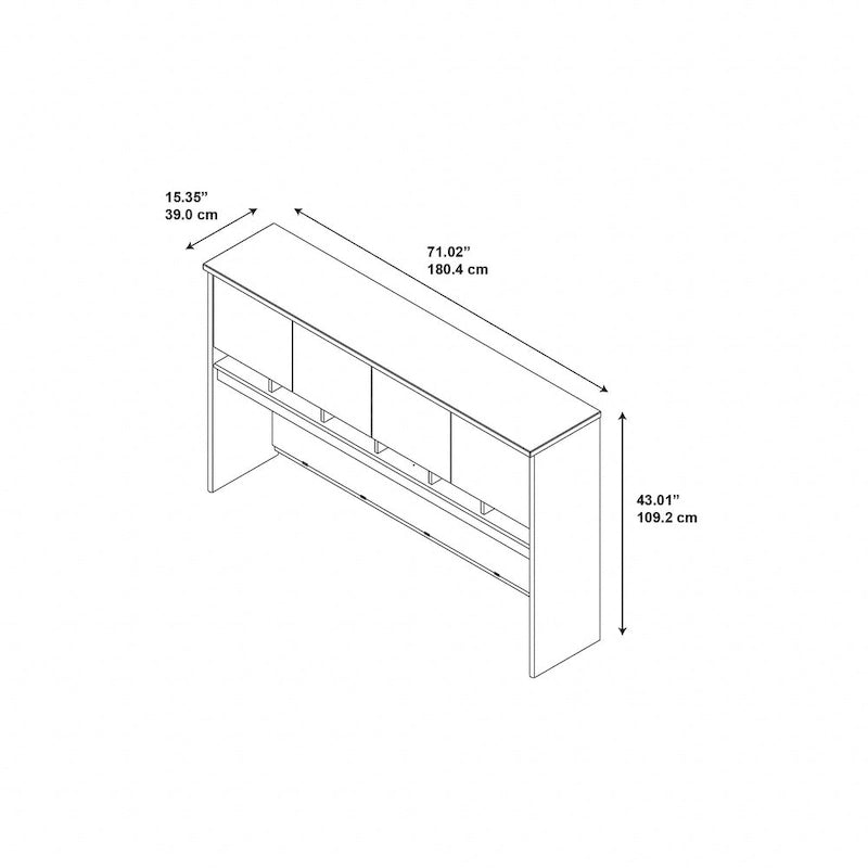 Haut d'armoire de bureau 72 po à 4 portes avec étagères ouvertes Mocha Cherry