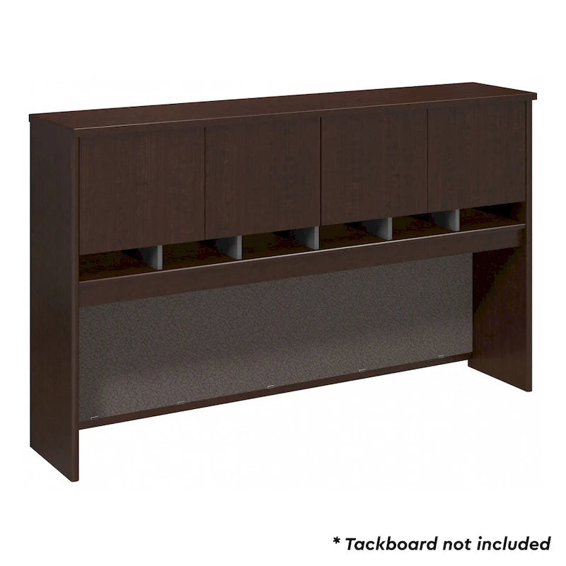 Haut d'armoire de bureau 72 po à 4 portes avec étagères ouvertes Mocha Cherry