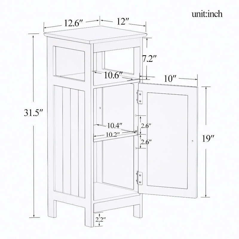 Meuble de rangement blanc à porte unique avec étagère ouverte et intérieur réglable
