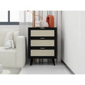 Commode à 3 tiroirs en rotin avec pieds en pin et cadre noir