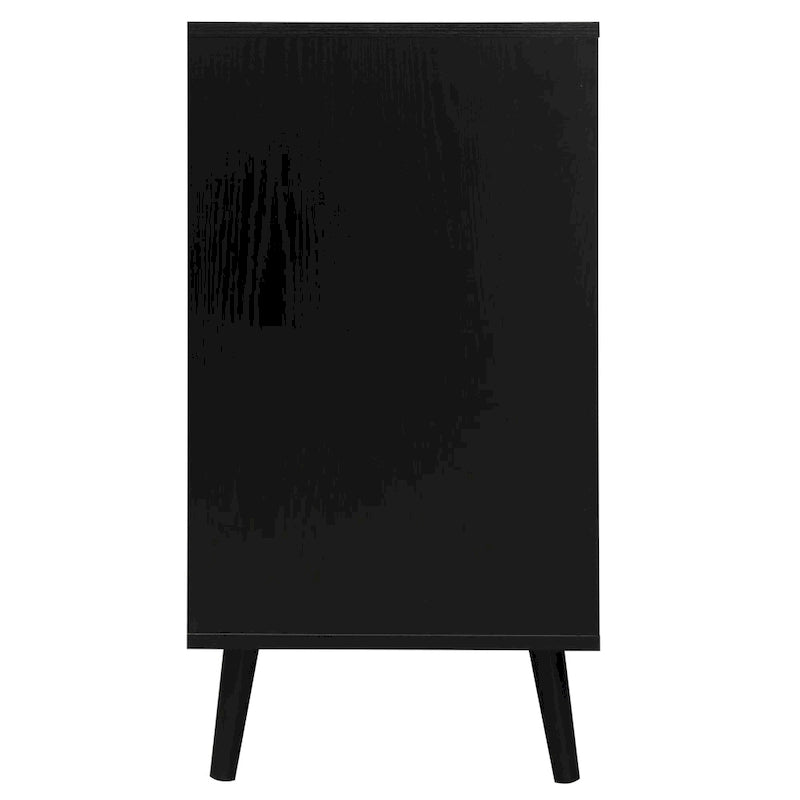 Commode à 3 tiroirs en rotin avec pieds en pin et cadre noir