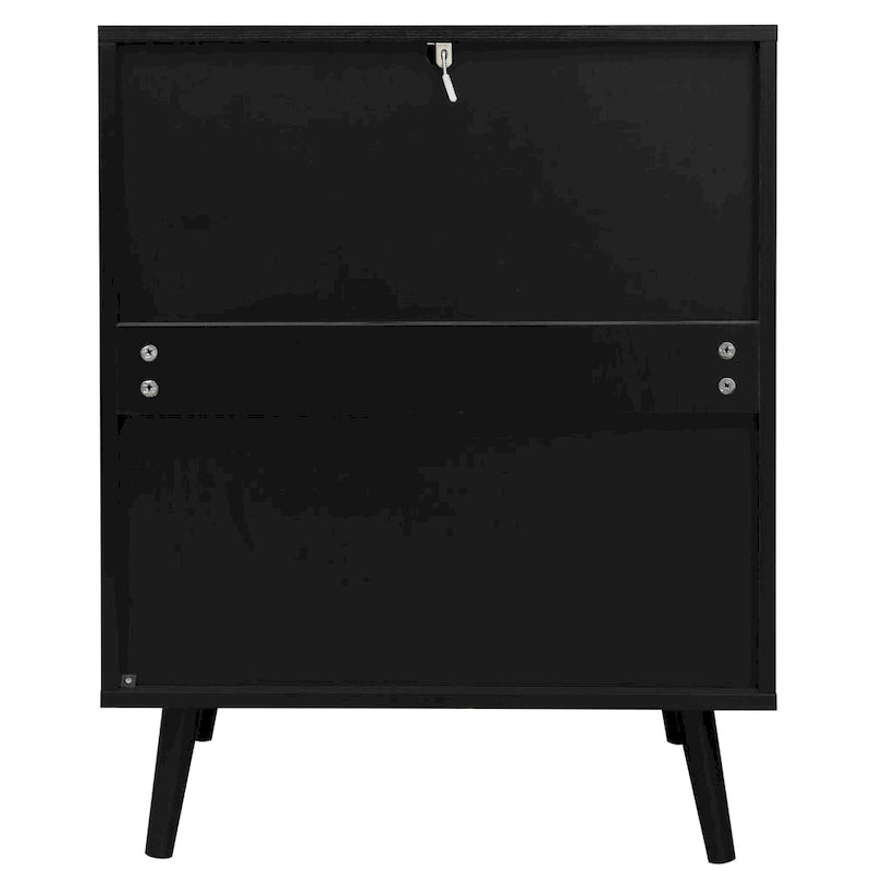 Commode à 3 tiroirs en rotin avec pieds en pin et cadre noir