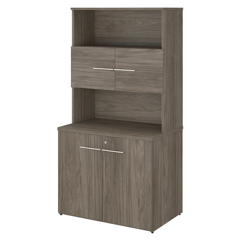 Meuble de rangement haut 36 W avec portes et étagères ouvertes Gris orage