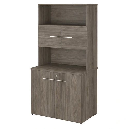 Meuble de rangement haut 36 W avec portes et étagères ouvertes Gris orage