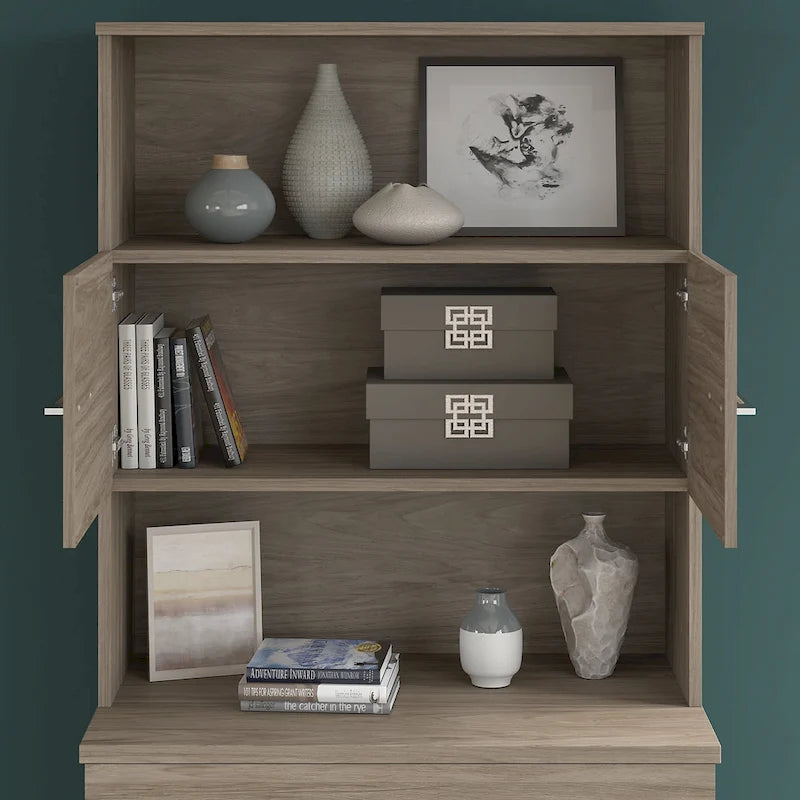 Meuble de rangement haut 36 W avec portes et étagères ouvertes Gris orage