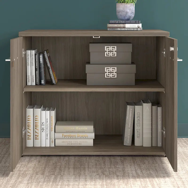 Meuble de rangement haut 36 W avec portes et étagères ouvertes Gris orage