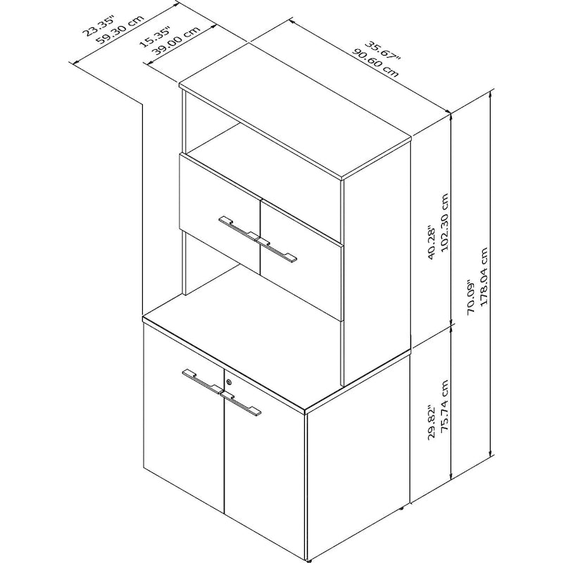 Meuble de rangement haut 36 W avec portes et étagères ouvertes Gris orage