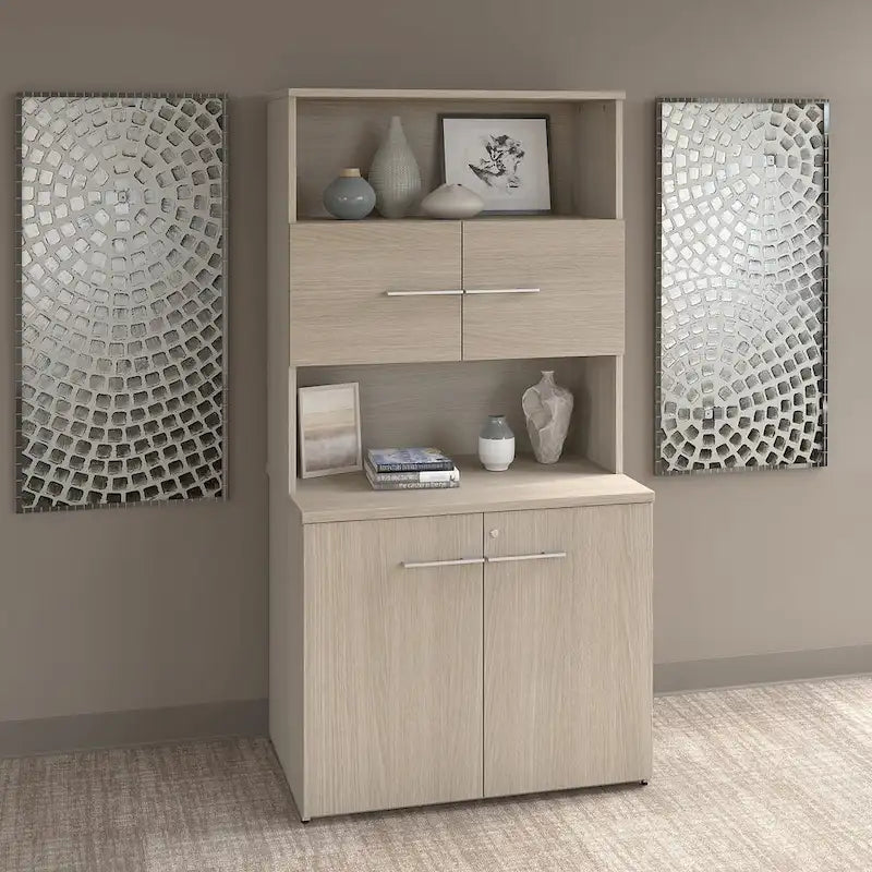 Meuble de rangement haut 36 W avec portes et étagères ouvertes Gris orage