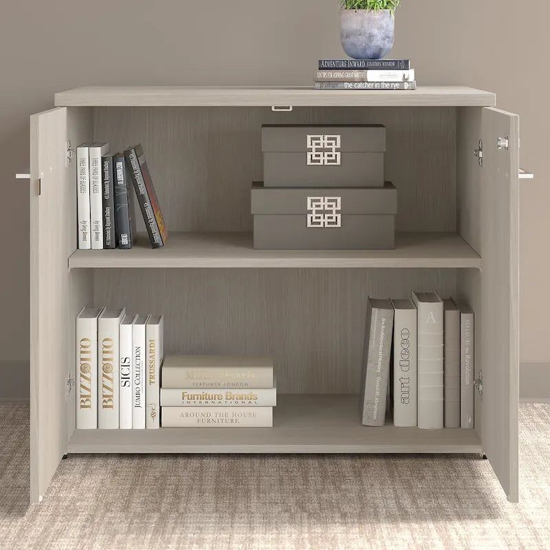 Meuble de rangement haut 36 W avec portes et étagères ouvertes Gris orage