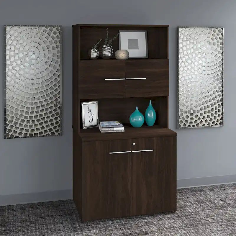 Meuble de rangement haut 36 W avec portes et étagères ouvertes Gris orage