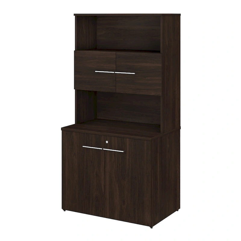 Meuble de rangement haut 36 W avec portes et étagères ouvertes Gris orage