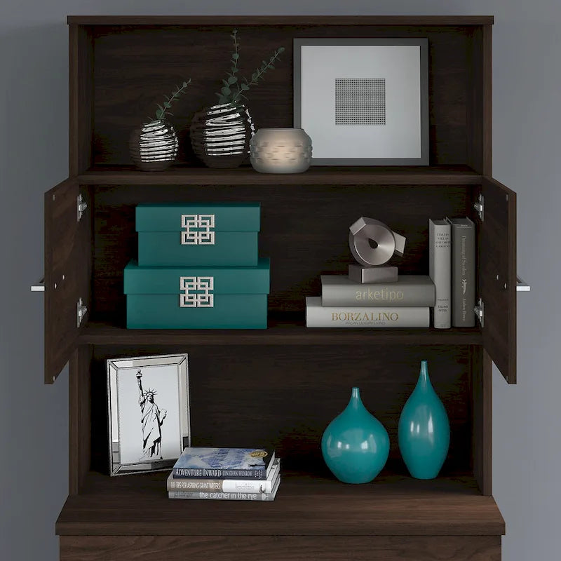 Meuble de rangement haut 36 W avec portes et étagères ouvertes Gris orage