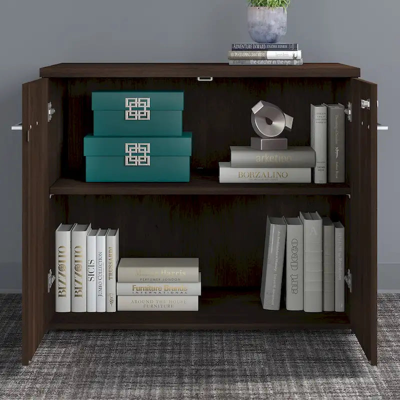 Meuble de rangement haut 36 W avec portes et étagères ouvertes Gris orage