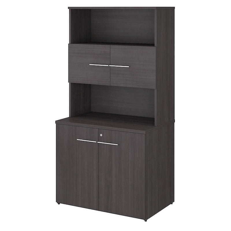 Meuble de rangement haut 36 W avec portes et étagères ouvertes Gris orage