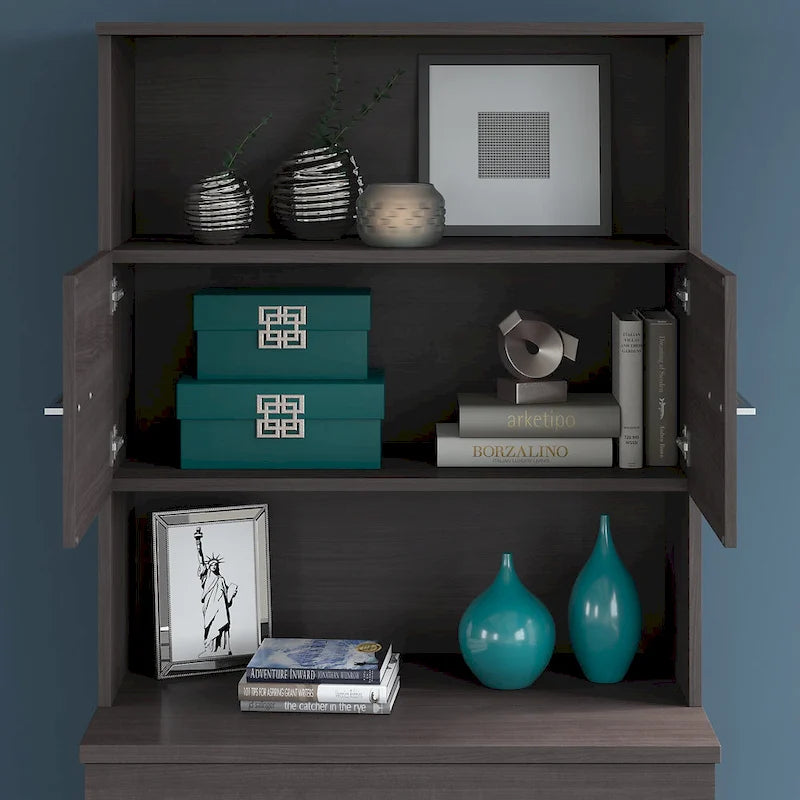 Meuble de rangement haut 36 W avec portes et étagères ouvertes Gris orage