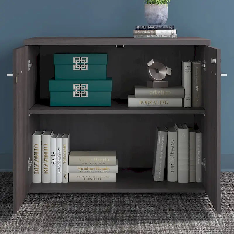 Meuble de rangement haut 36 W avec portes et étagères ouvertes Gris orage