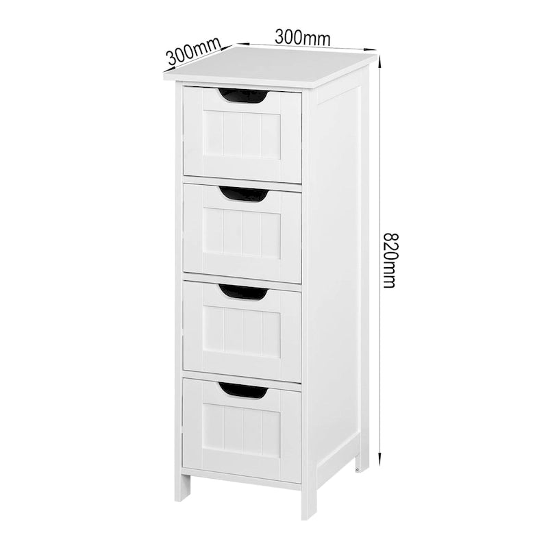 Meuble de rangement autoportant blanc à 4 tiroirs, Organisateur de salle de bain mince