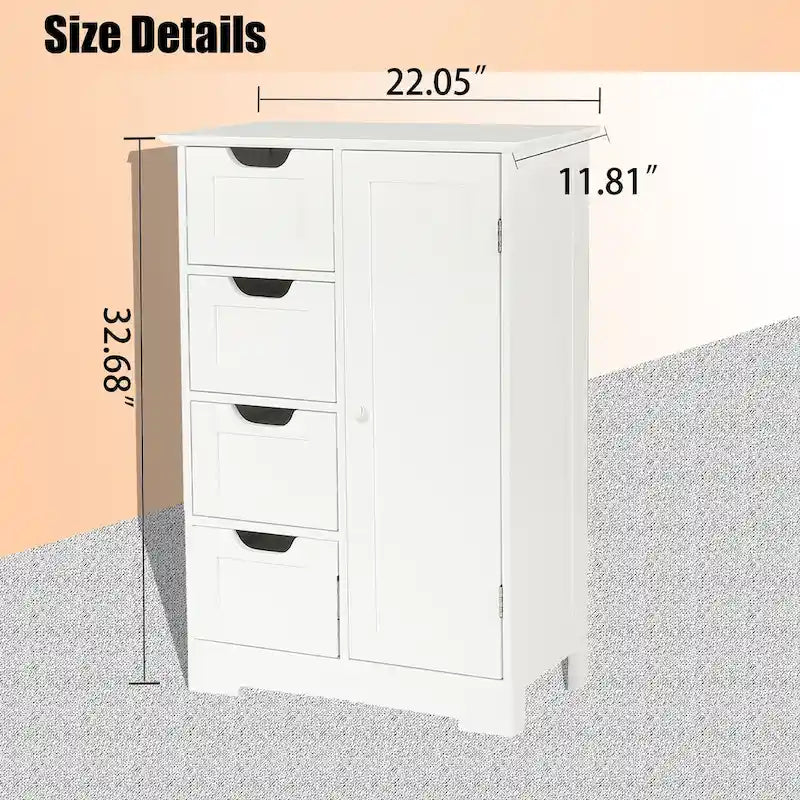 Meuble de salle de bain blanc avec 4 tiroirs et une porte