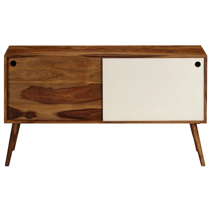 Buffet en Bois de Sesham Massif Marron et Blanc Portes Coulissantes Style Mid-Century