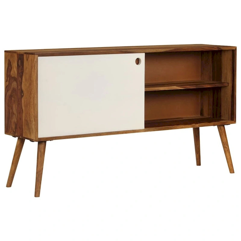 Buffet en Bois de Sesham Massif Marron et Blanc Portes Coulissantes Style Mid-Century