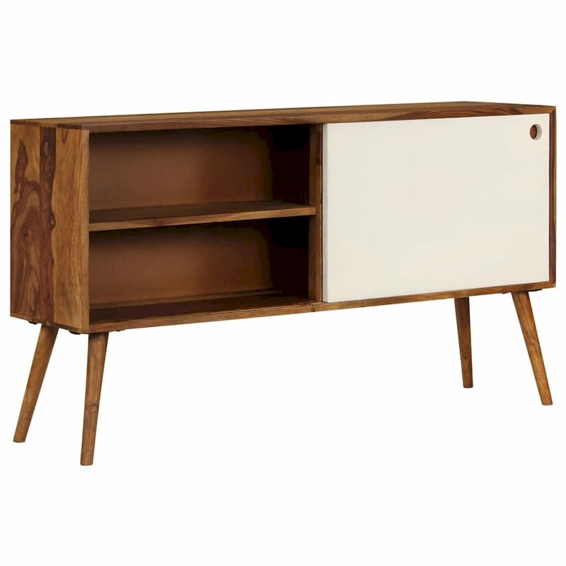 Buffet en Bois de Sesham Massif Marron et Blanc Portes Coulissantes Style Mid-Century