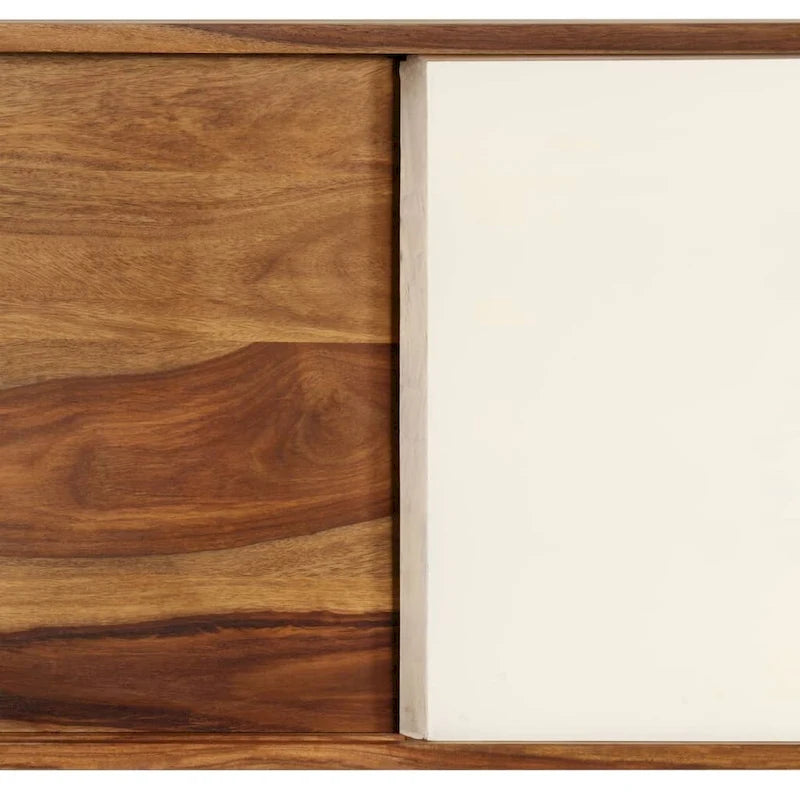 Buffet en Bois de Sesham Massif Marron et Blanc Portes Coulissantes Style Mid-Century