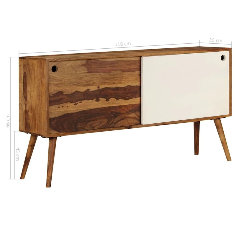 Buffet en Bois de Sesham Massif Marron et Blanc Portes Coulissantes Style Mid-Century