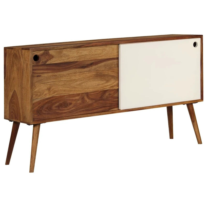 Buffet en Bois de Sesham Massif Marron et Blanc Portes Coulissantes Style Mid-Century