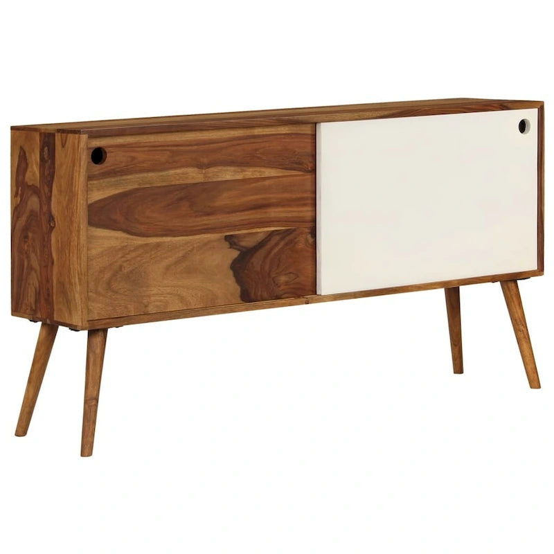 Buffet en Bois de Sesham Massif Marron et Blanc Portes Coulissantes Style Mid-Century