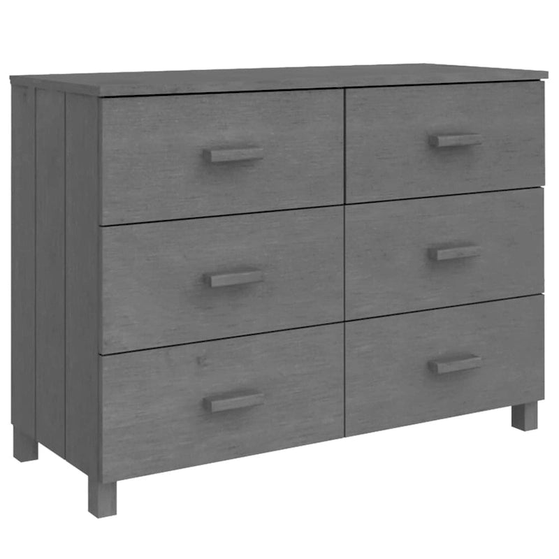 Buffet console en bois massif avec 6 tiroirs gris foncé