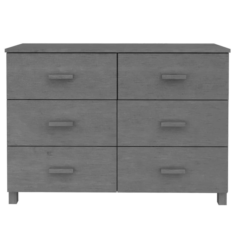 Buffet console en bois massif avec 6 tiroirs gris foncé