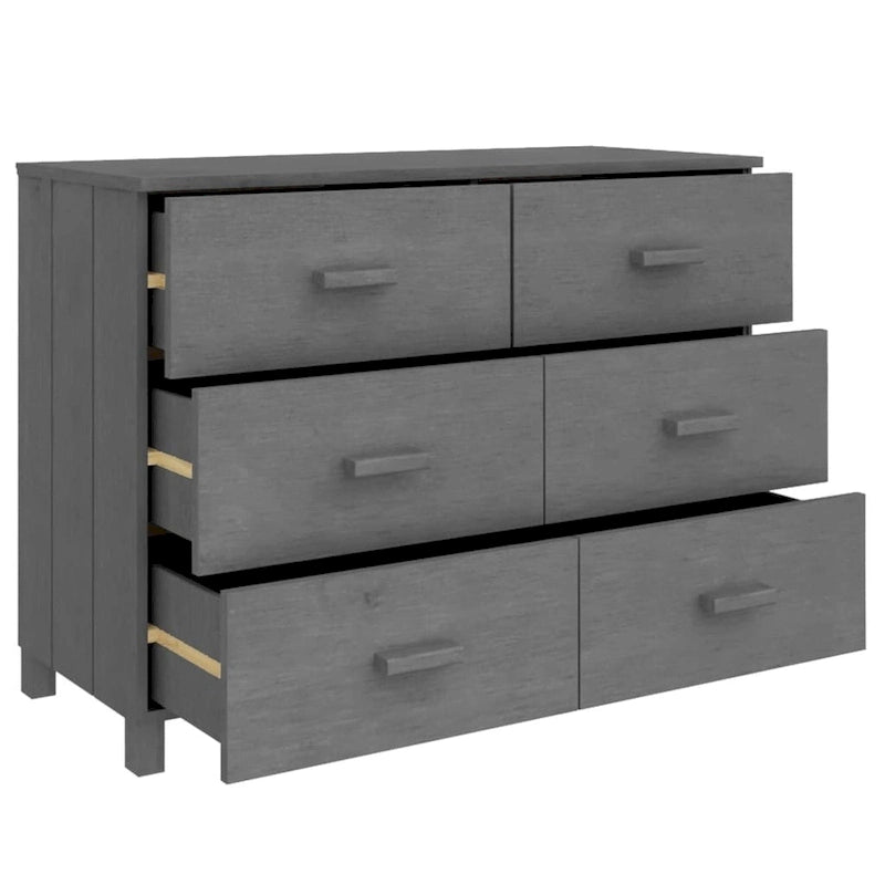 Buffet console en bois massif avec 6 tiroirs gris foncé