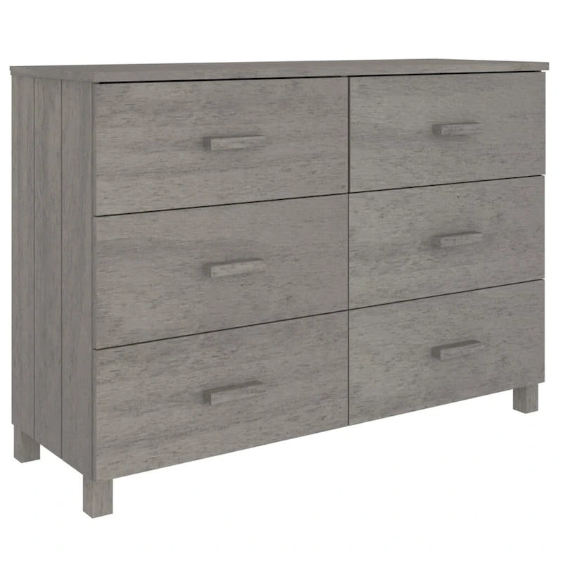 Buffet console en bois massif avec 6 tiroirs gris foncé