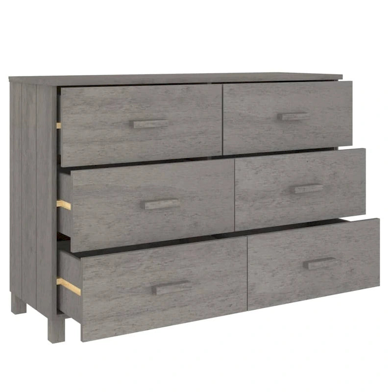 Buffet console en bois massif avec 6 tiroirs gris foncé