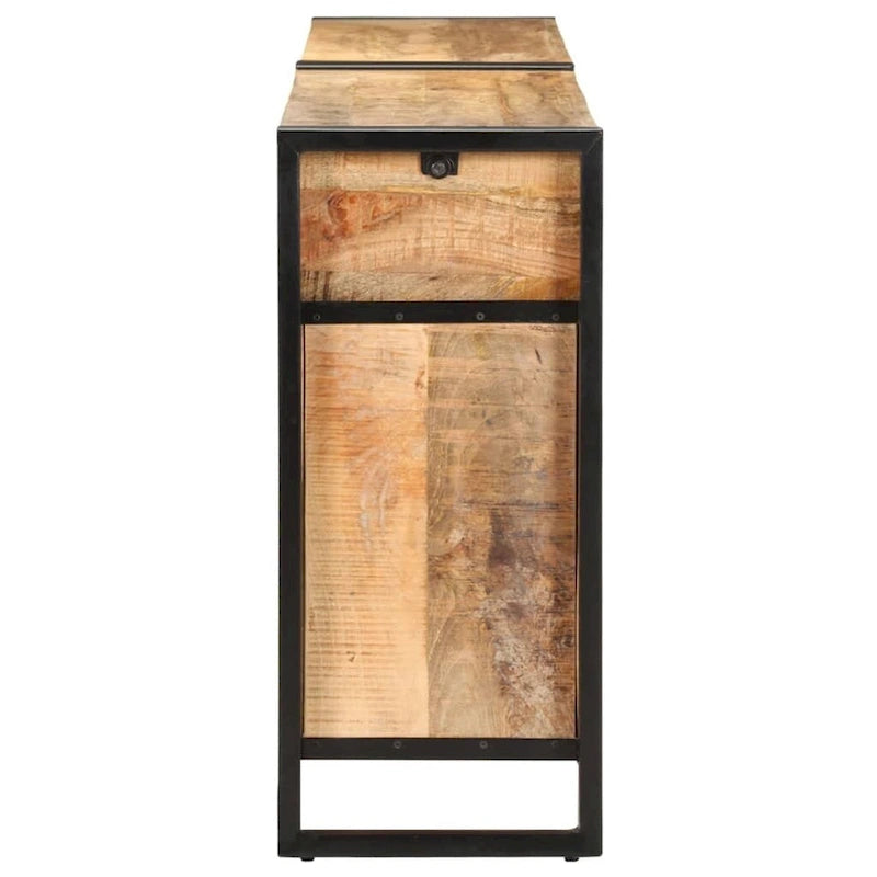 Buffet industriel en bois de manguier massif brun avec tiroirs et portes de placard