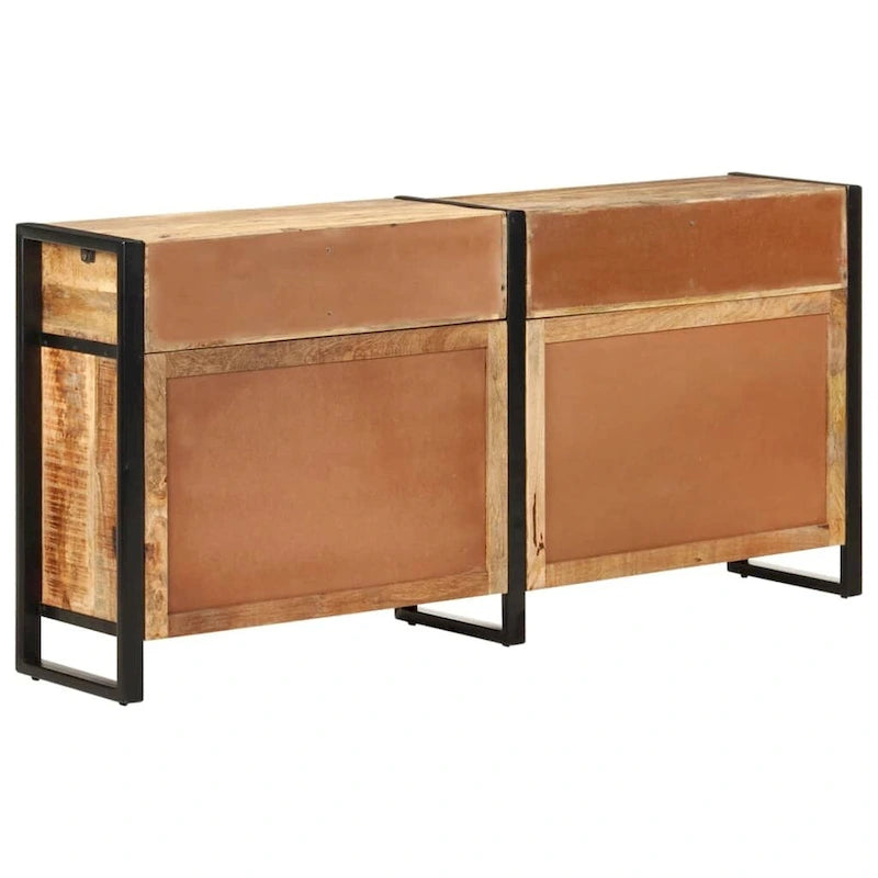 Buffet industriel en bois de manguier massif brun avec tiroirs et portes de placard