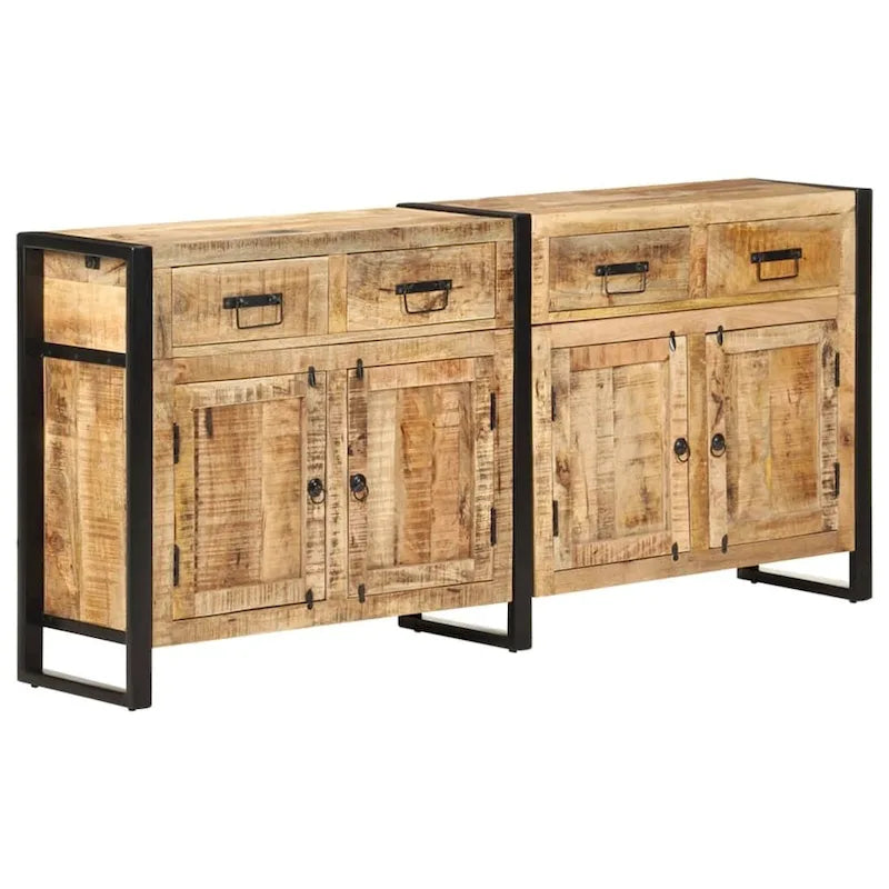 Buffet industriel en bois de manguier massif brun avec tiroirs et portes de placard