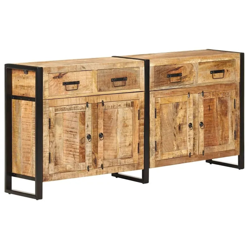 Buffet industriel en bois de manguier massif brun avec tiroirs et portes de placard
