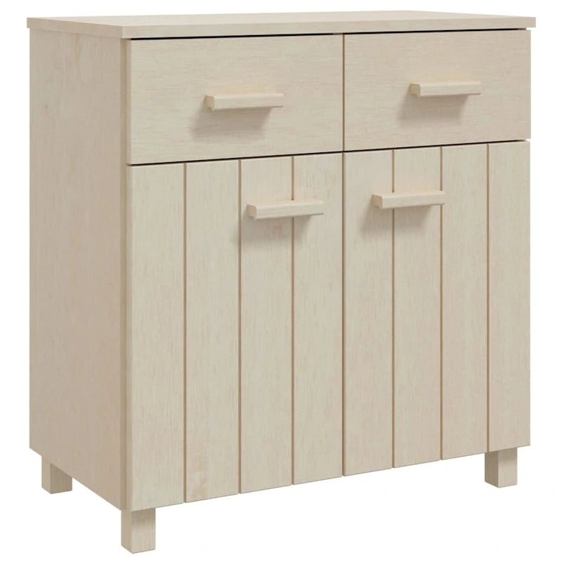 Buffet en pin massif avec tiroirs et portes, gris clair / blanc
