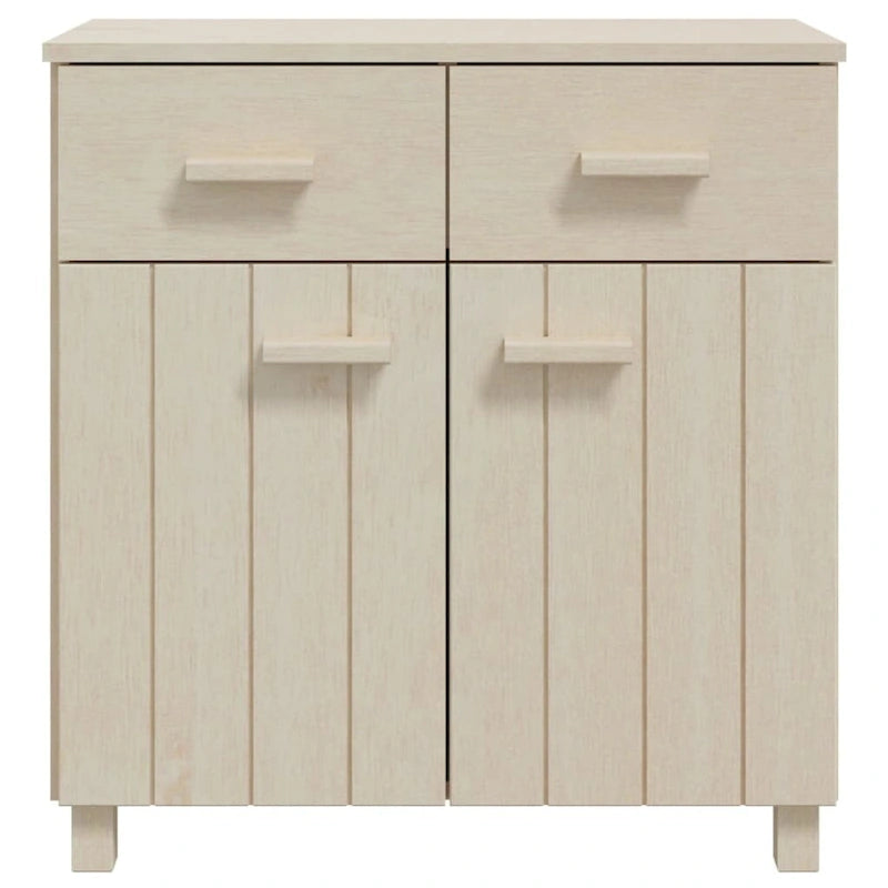 Buffet en pin massif avec tiroirs et portes, gris clair / blanc