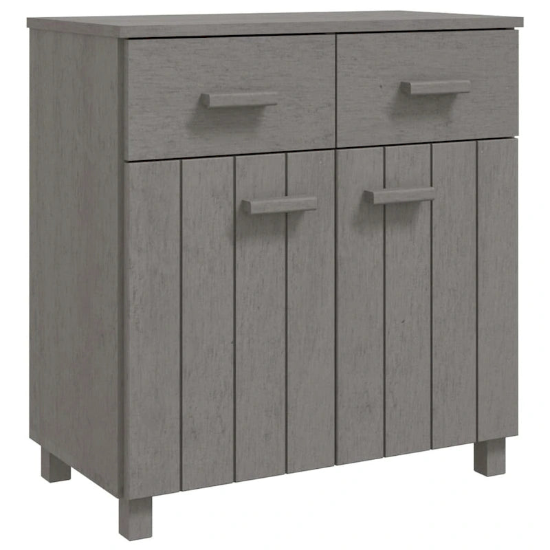 Buffet en pin massif avec tiroirs et portes, gris clair / blanc