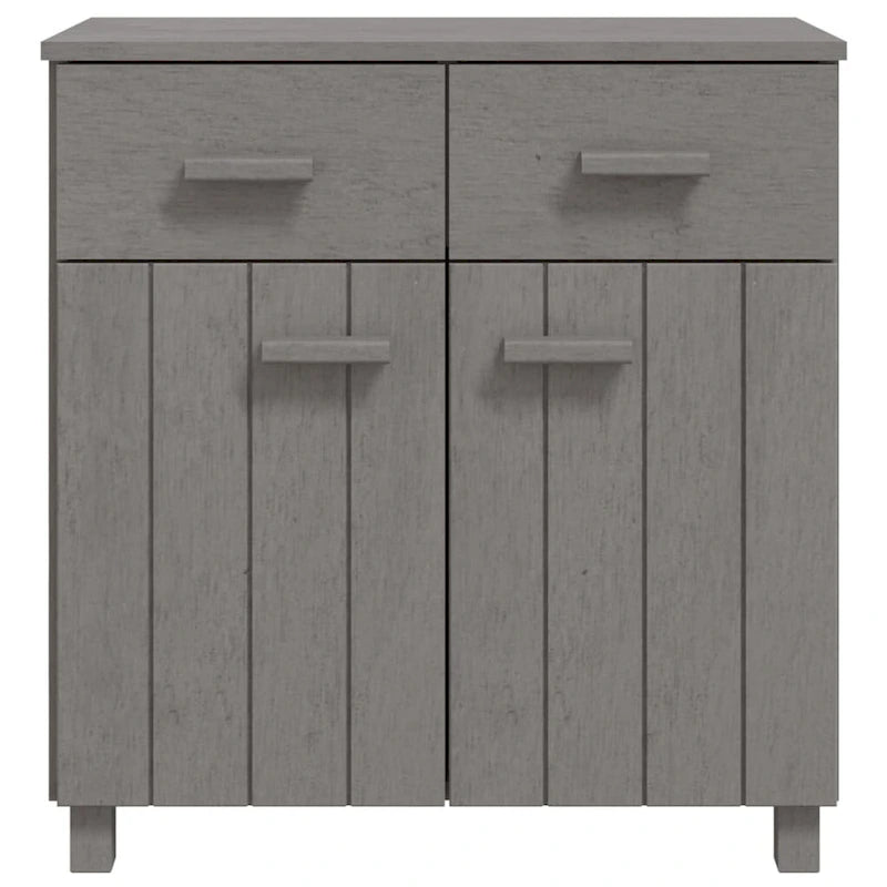 Buffet en pin massif avec tiroirs et portes, gris clair / blanc