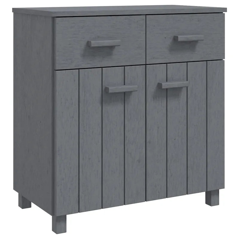 Buffet en pin massif avec tiroirs et portes, gris clair / blanc
