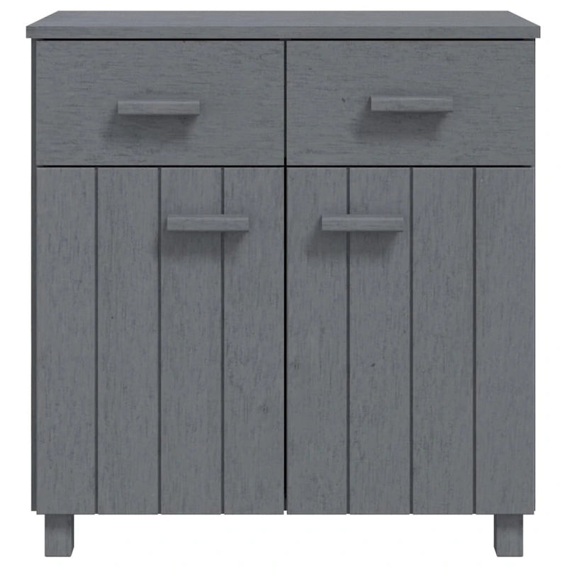 Buffet en pin massif avec tiroirs et portes, gris clair / blanc